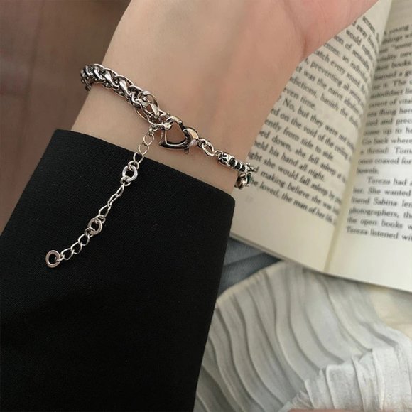 NEW Silver Vintage Green Square Zircon Thick Thain Bracelet - Picture 2 of 7